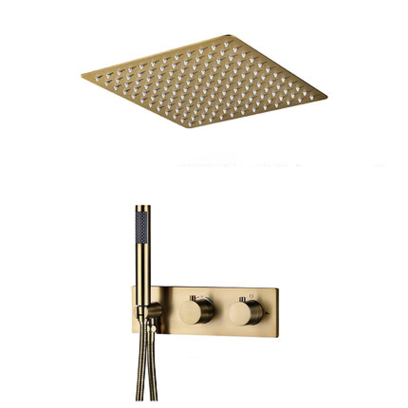 CWCQGH Shower System Concealed Thermostatic Shower Mixer Set Brushed Gold Shower Faucet Set with Brass Hand Shower and Rainfall Shower Head Advanced Air Injection Technology,10 Inch