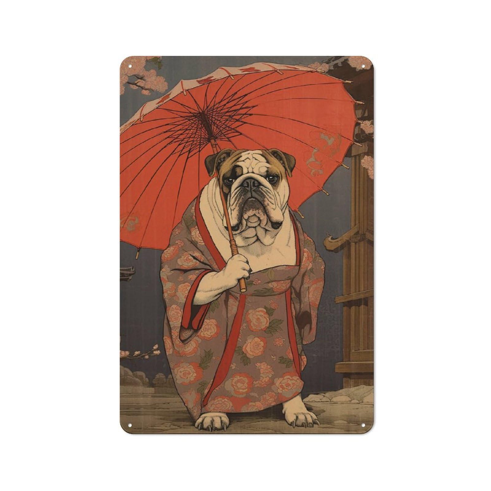 For Café Or Restaurant, English Bulldog Geisha Rustic Metal Plaque 30x20cm, for Hospitality Interior Collectors Refreshing A Room in Autumn
