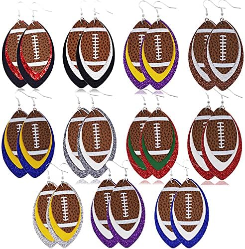 Glitter Faux Leather Football Drop Dangle Earrings for Women Gift Accessories Football Jewelry for Moms - Image 2