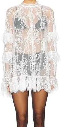 Women's Floral Lace Sheer Mini Dress