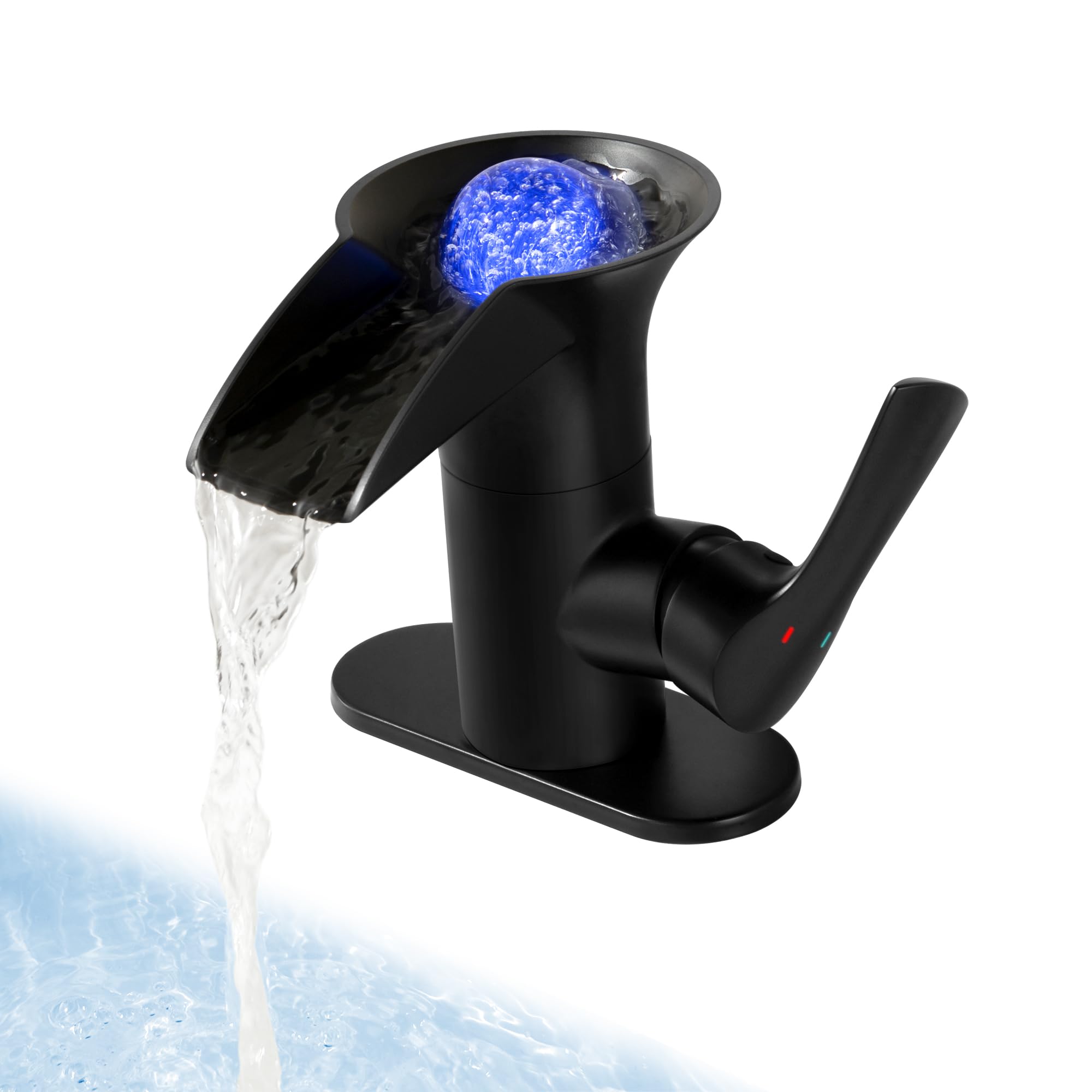 Robinet de salle de bain cascade noir mat mitigeur LED lavabo 1 trou