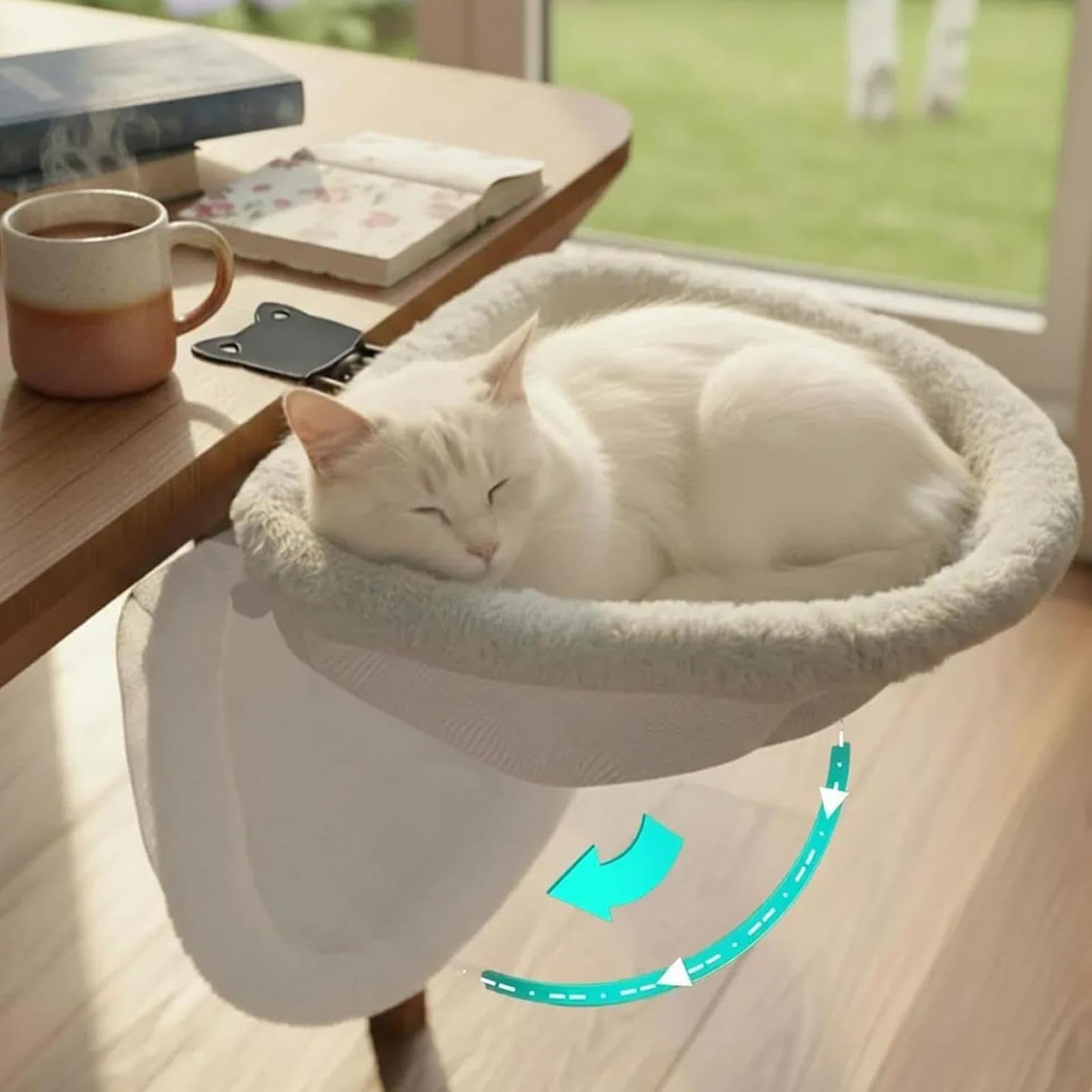 Hamaca para Escritorio de Gato,Percha Plegable Que Ahorra Espacio - Hamaca fijada al Escritorio - para Interior, Oficina en Casa, Sala de Juegos, Mesas, Estanterías, Puertas, Pequeño, Mediano,