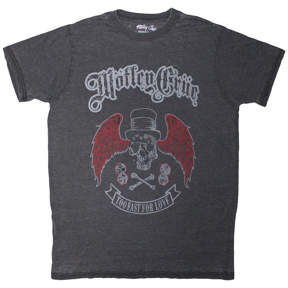 Rock Off officially licensed products Motley Crue Skull Wings Band Logo T Shirt S Grey