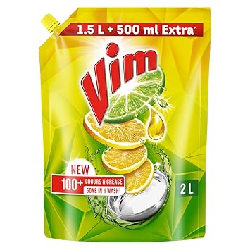 Vim Fresh Lemon Fragrance Dishwash Liquid Gel 2L Refill Pack|| Leaves No Residue|| Grease Cleaner For Utensils - Liquid Kitchen Soap Super Saver Offer - image, photos