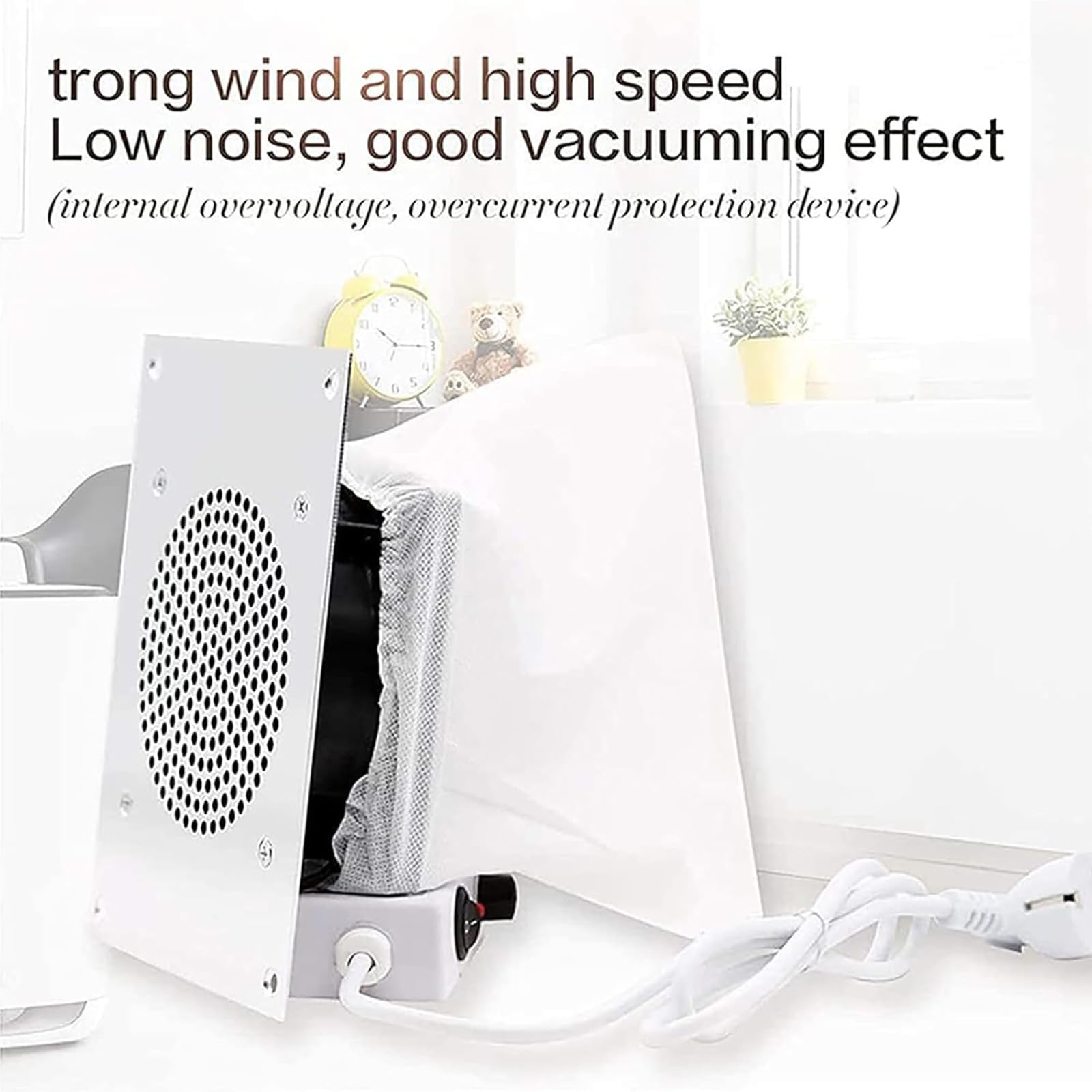 Aspirapolvere Unghie 3650 Giri/min, Aspirapolvere Unghie Silenzioso Alta Potenza 2 Sacchetti di Raccolta, Ventole Potenti/Bassa Rumorosità/Risparmio Energetico Efficiente, Salone Bellezza/casa