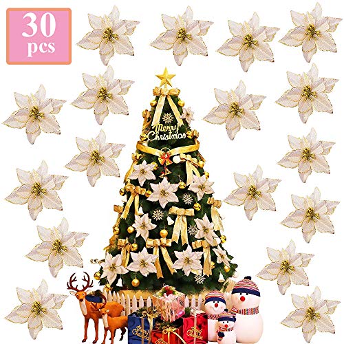 Aoriher 36 fiori di stella di Natale artificiali glitterati di 3