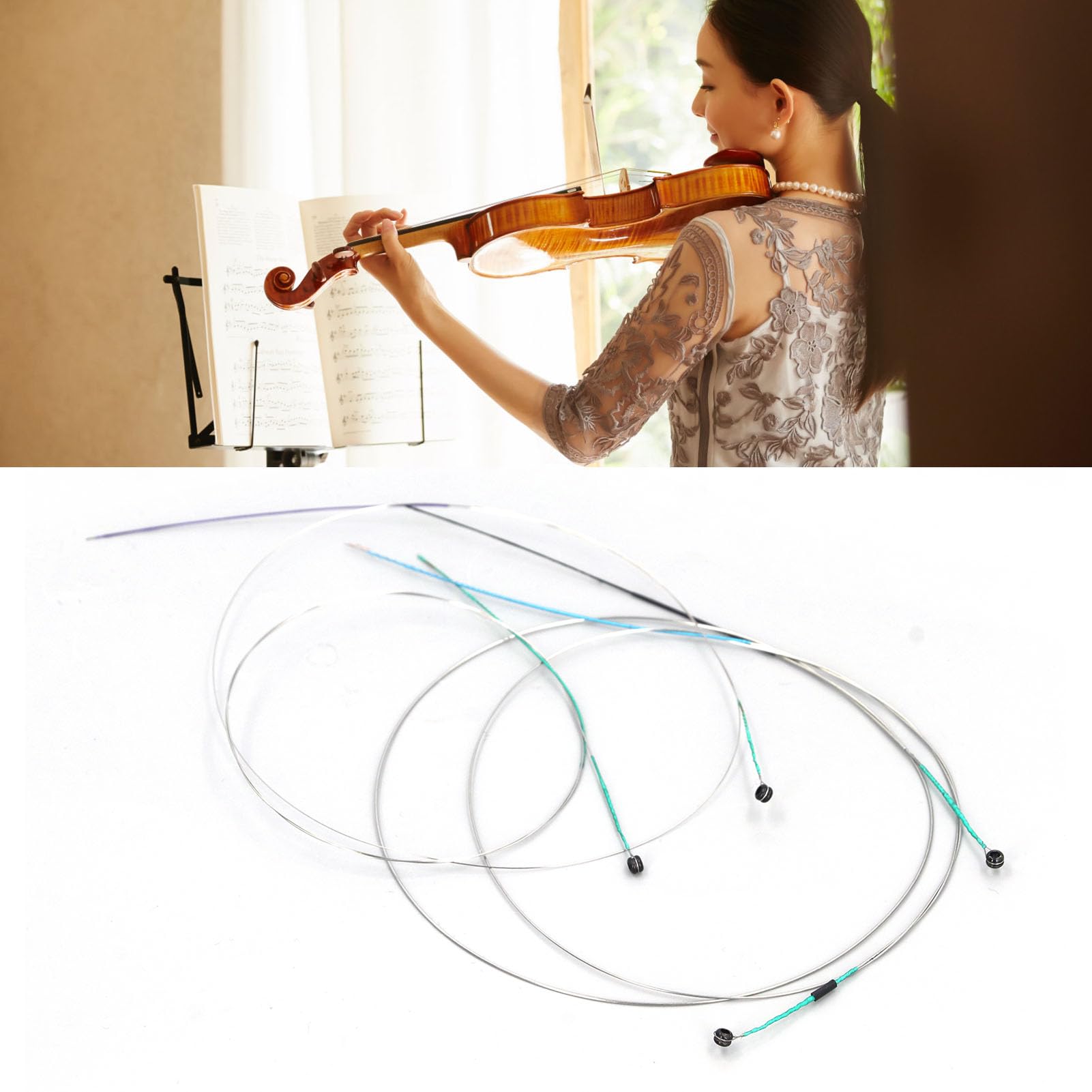 Fafeicy Cuerdas de Violín de Sonido Brillante, Juego Completo de Piezas de Repuesto de Acero para Violín 4/4, Núcleo de Acero Cromado con Herida Plateada para Principiantes a Profesionales, Cuerdas