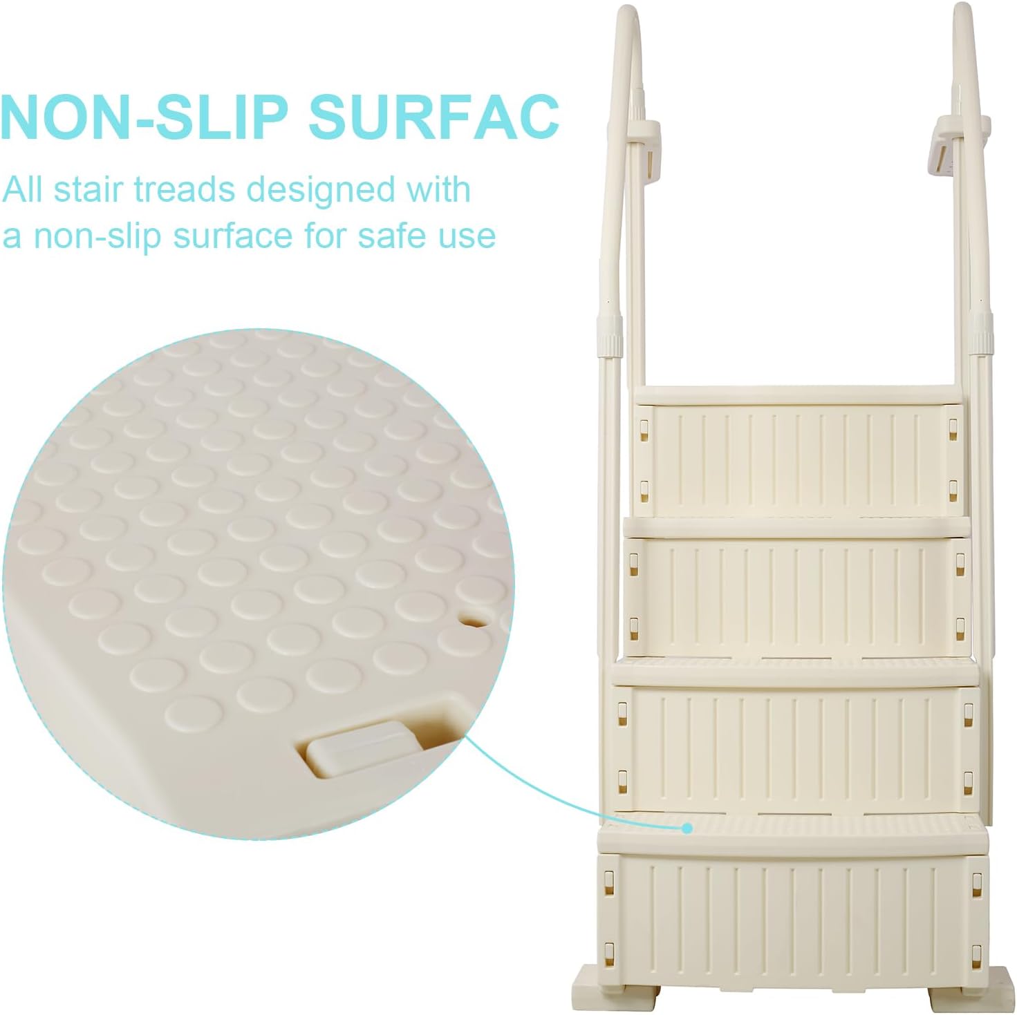 4 Steps-Pool Ladder Above Ground with Dual Handrails and Slip-Resistant Steps for Above Ground Swimming Pools, Off White