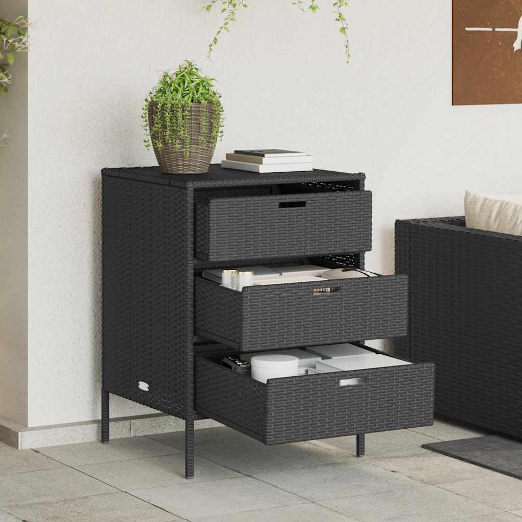 vidaXL Gartenschrank, Geräteschrank mit viel Stauraum, Beistellschrank Schrank mit Türen, Balkonschrank Terrassenschrank, Schwarz Poly Rattan