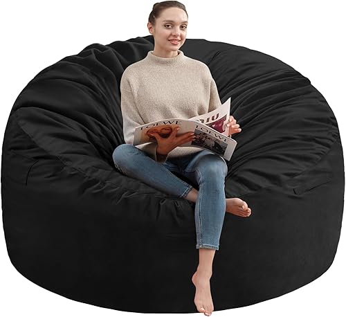 Puf gigante de 5 pies, relleno de espuma viscoelástica con funda de terciopelo, funda extraíble y lavable a máquina, puf para adultos, color negro