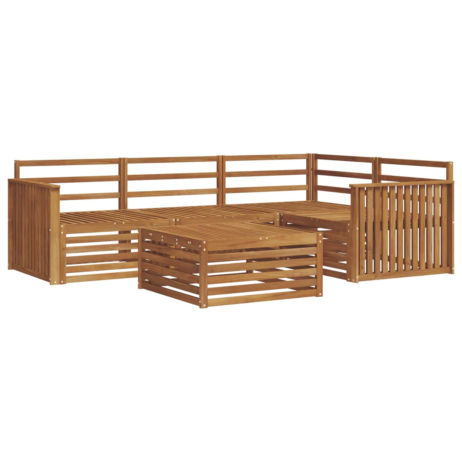 Ensemble de Canapés d Extérieur 5 Pièces Naturel en Acacia Massif Modulable Lounge Salon de Jardin avec Accoudoirs Résistant aux Intempéries pour Terrasse Patio Confortable et Facile à Entretenir