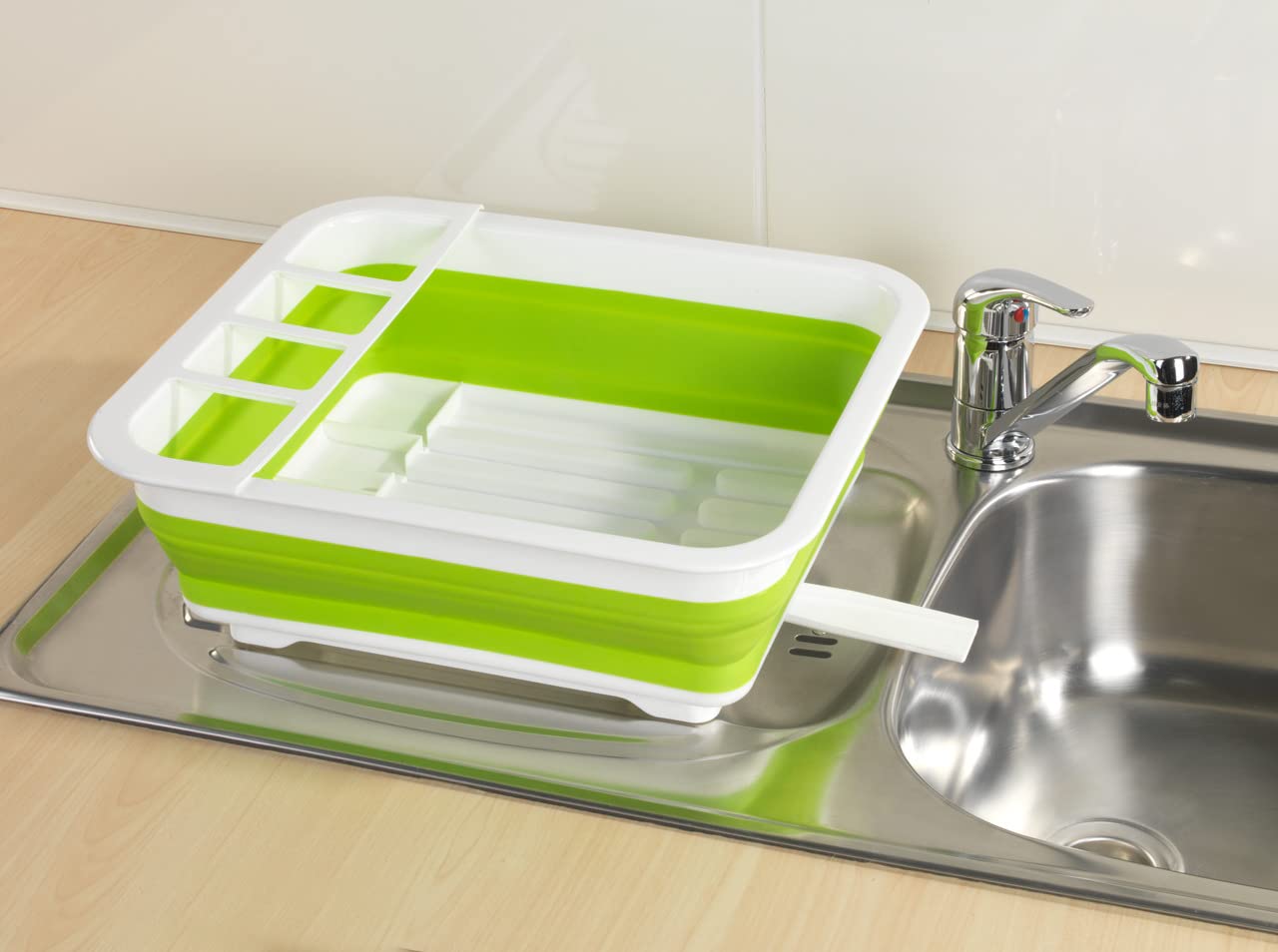 WENKO Égouttoir pour Vaisselle Pliable Blanc/Vert - Support d'égouttage pour la Vaisselle et Les Couverts, Polypropylène, 36.5 x 13 x 31 cm, Blanc