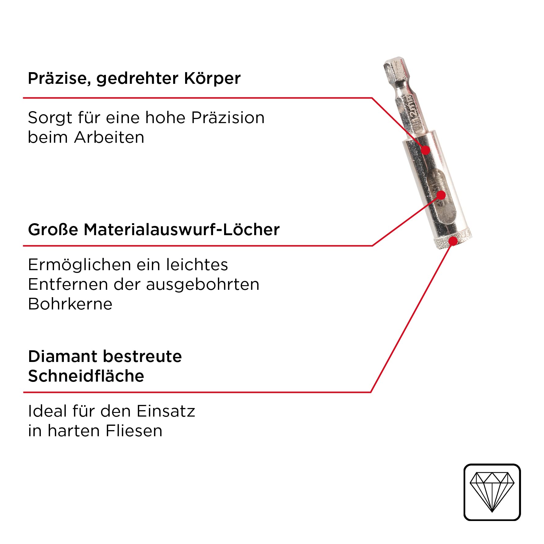 kwb 8-częściowy zestaw diamentowych otwornic Ø 4, 5, 6, 7, 8, 10 i 12 mm z powierzchnią cięcia diamentowego, wysoka precyzja, duży wyrzut materiału, okrągły trzonek i szablon do wiercenia w stabilnej walizce z tworzywa sztucznego