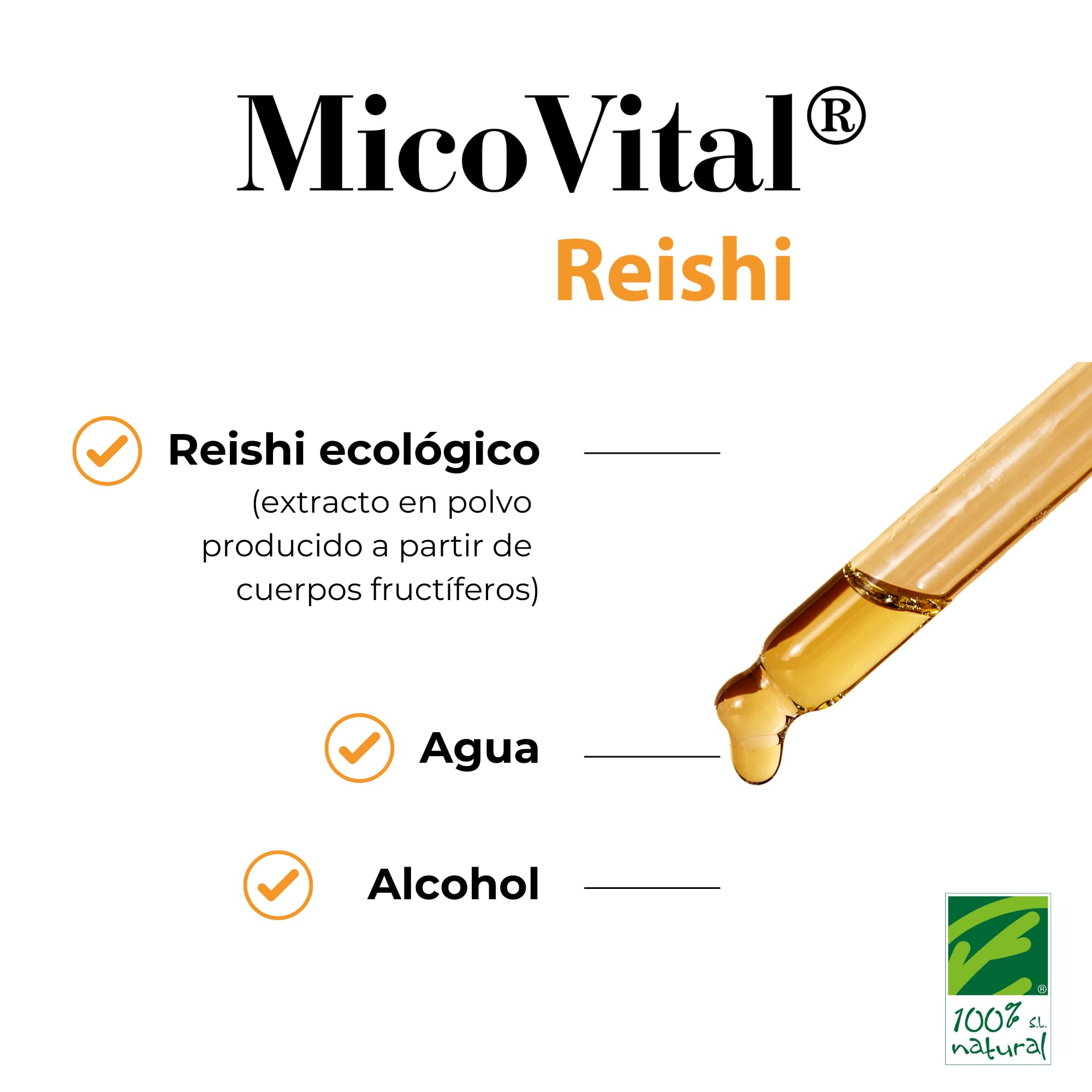 MicoVital® Reishi en Gotas - Hongo de la Longevidad - Antiaging - Inmunoestimulante Natural - Regulación Hormonal del Organismo - Favorece el Descanso - Reishi Líquido - 50 ml - 100% Natural