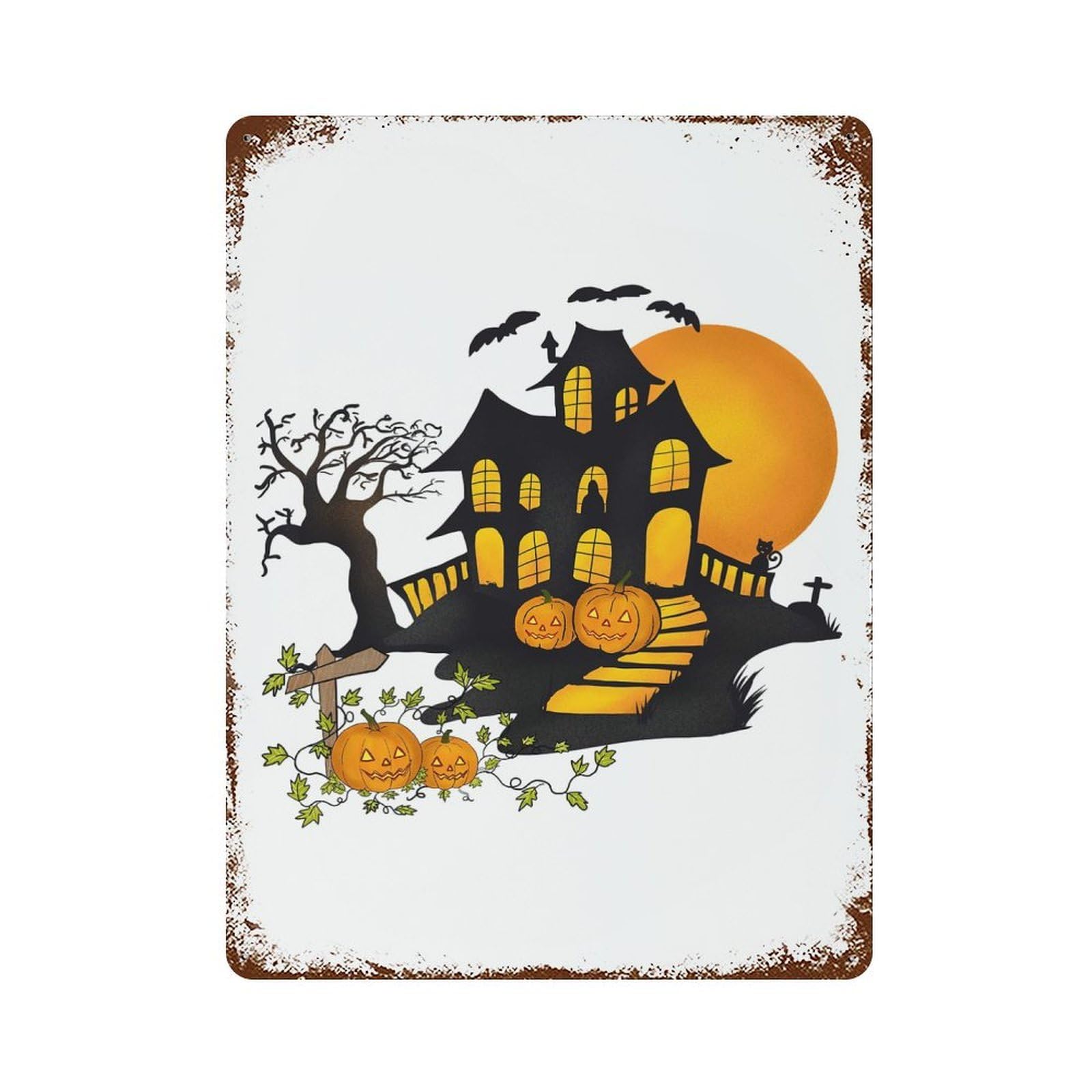 Halloween Ghost House Rusty Metal Tin Sign 15.7"x11.8", Industrial Home Decor for Garage, Pub Or Kitchen
