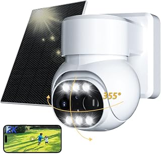 Security Cameras Wireless Outdoor, 2K 360° View Wireless Camera with Solar Panel, Outdoor Camera Waterproof for Home Security with Spotlight Color Night Vision, PIR Sensor, 2-Way Talk