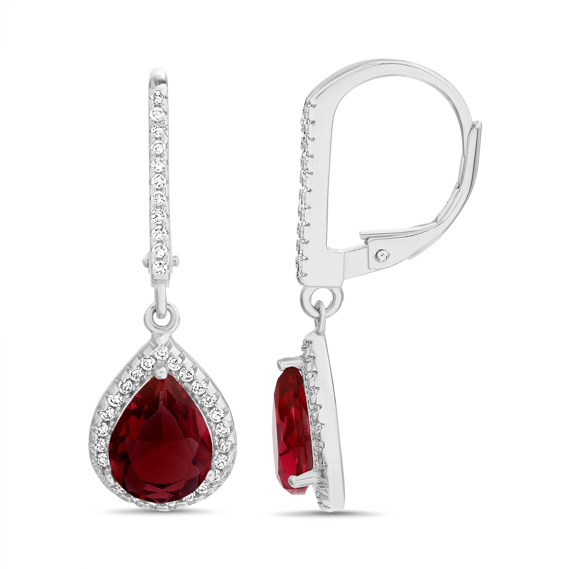 LESA MICHELE2 Cttw Cubic Zirconia Teardrop Dangle Earrings for Women Rhodium Plated 925 Sterling Silver