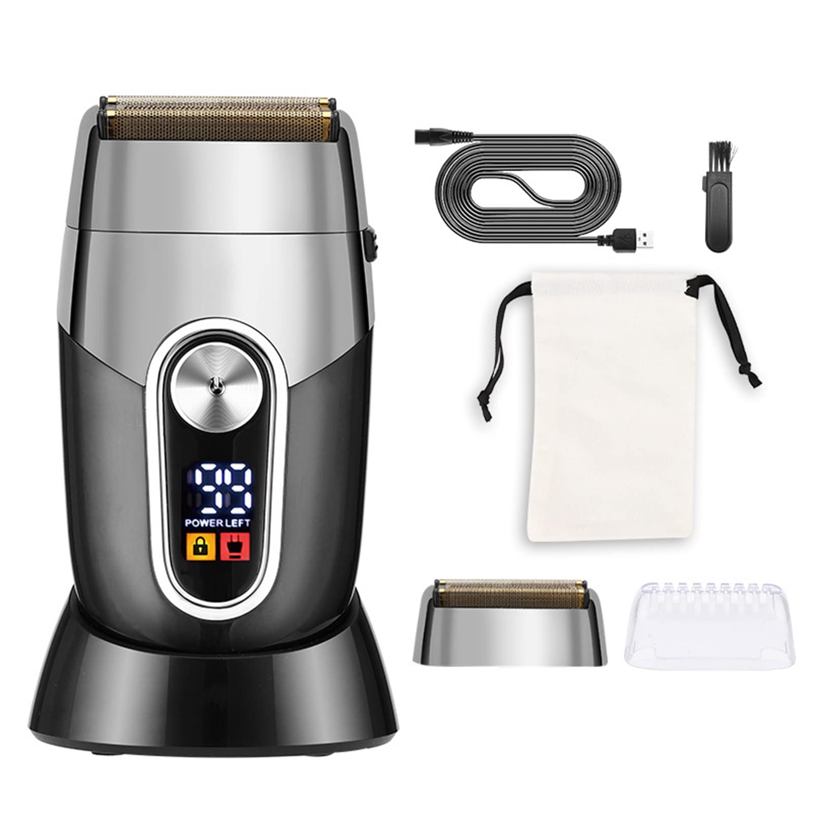 Brrnoo Tagliacapelli Elettrico Uomo, Rasoio Lavabile Ricaricabile | Base di Ricarica USB, Autonomia di 60 Minuti, Batteria 800 MAh, Testina Regolabile per Viso e Collo
