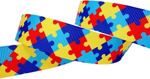 Miniatura 2 de Rompecabezas de concientización sobre el autismo con cinta de grogrén blanca impresa de una sola cara de 78 pulgadas, 10 yardasrollo, 0.866 in,