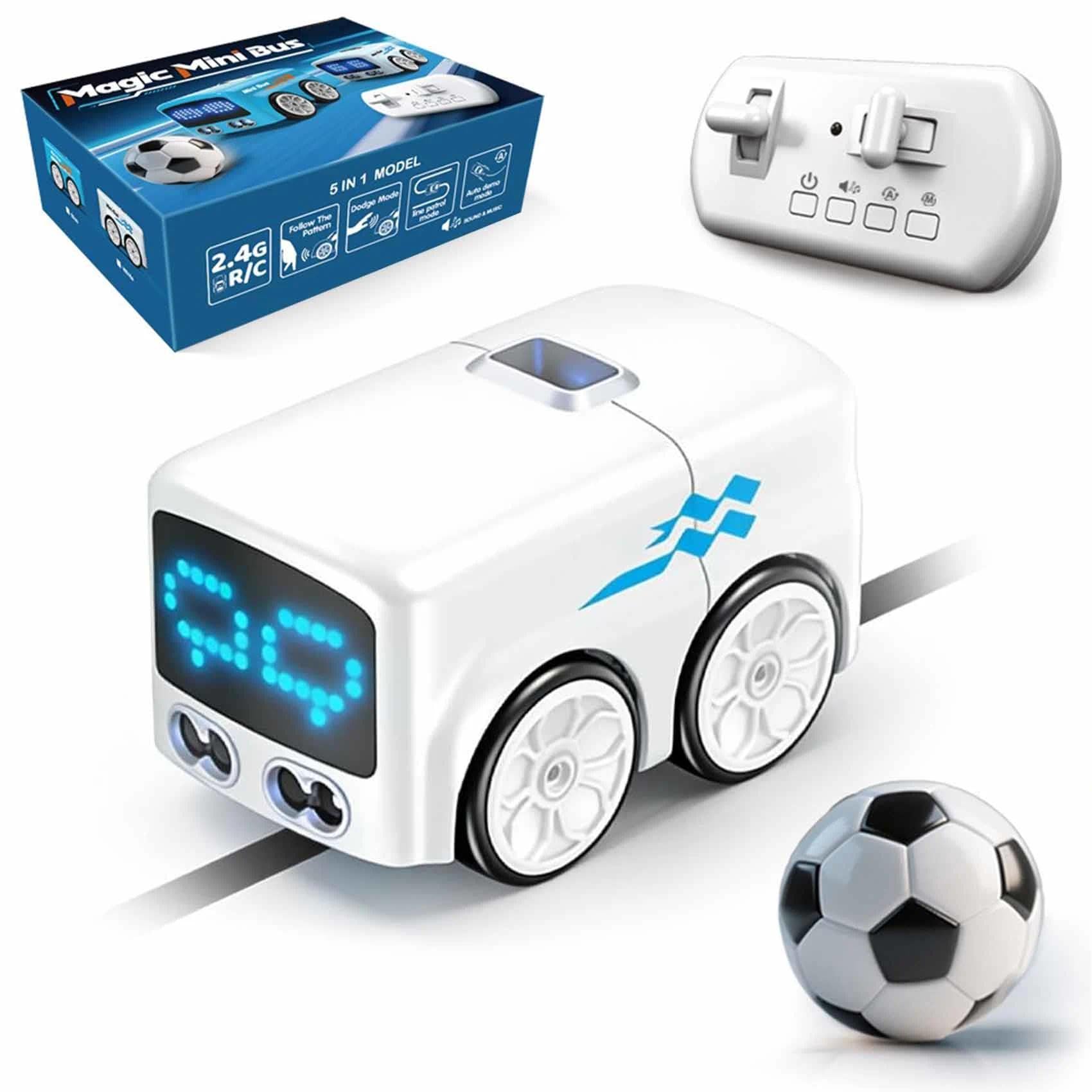 Mini Bus Magique TéLéCommandé,Voiture TéLéCommandéE Capteur AméLioréE 2026,Voiture Magique Suivi Ligne Avec éVitement Automatique,Bus Jouet Intelligent Avec Expressions Et 4 Modes De Jeu(Blanc)