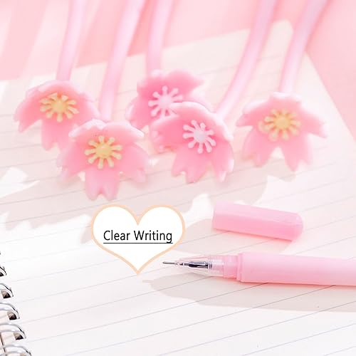 Miniatura 4 de 20 bolígrafos románticos de tinta de gel negro, escritura suave, diseño de flor de cerezo de ensueño, reciclables