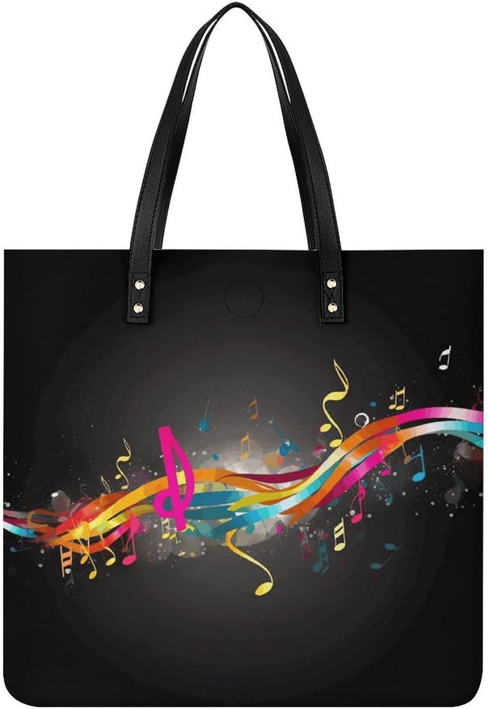 Colorful Musical Note Tote Bag with Magnetic Buckle Reusable Grocery Bags Lightweight Cross Body Handbag for Daily Essentials