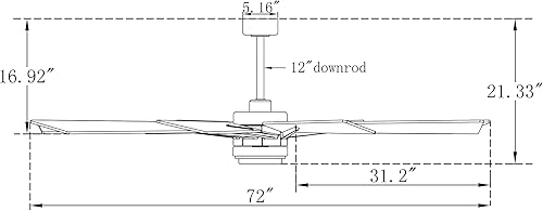 Miniatura 4 de Ventilador de techo interior de 72 pulgadas con luz y control remoto, motor silencioso de CC reversible, certificación ETL de 110 V para sala de