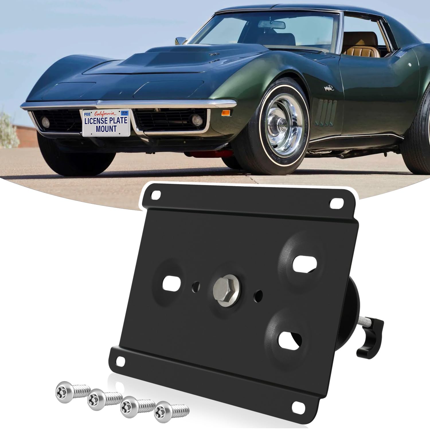 Front License Plate Holder No-Drill License Plate Bracket Mount Anti-Theft Frame Replacement Frames Compatible with 2008-2019 Chevrolet Corvette C6,