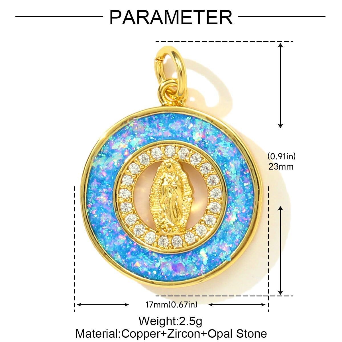 Collier Vierge Marie En Opale Bleue De Salut,Collier Médaillon En Opale