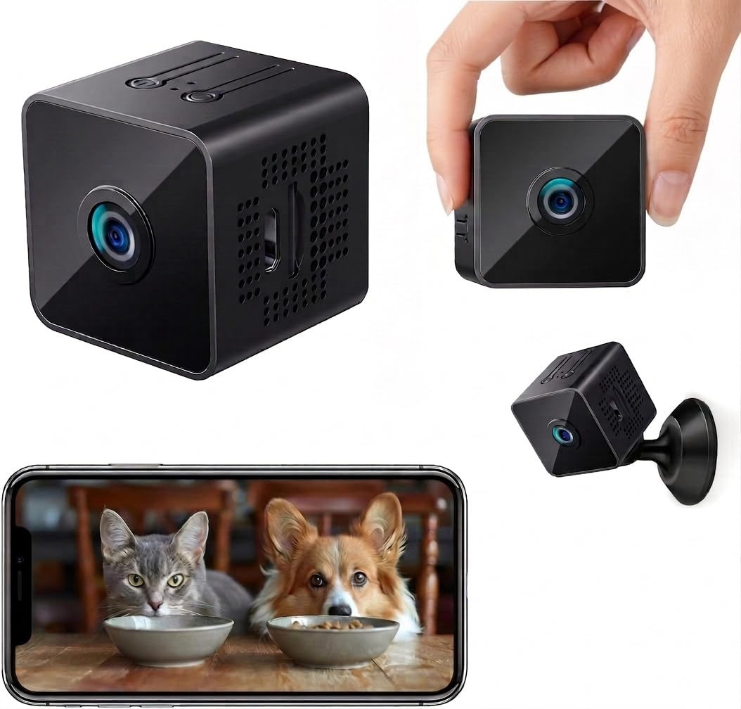 Mini Caméra Espion WiFi 1080P Full HD, Caméra de Surveillance Intérieure Discrète avec Détection de Mouvement et Vision Nocturne, Petite Caméra Connectée pour Bébé, Maison, Bureau et Auto, Noir