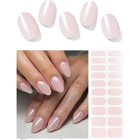 Semi Cured Gel Nail Strips (Glazed Donut Pink), Pearl, Chrome, Gel Nail Wraps, Stic...