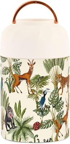 Exotic Forest Animals Kids Womens Insulated Food Jar Containers with Spoon 17oz500ml Jar For Hot Food Stainless Steel Vacuum Keep Warm Soup