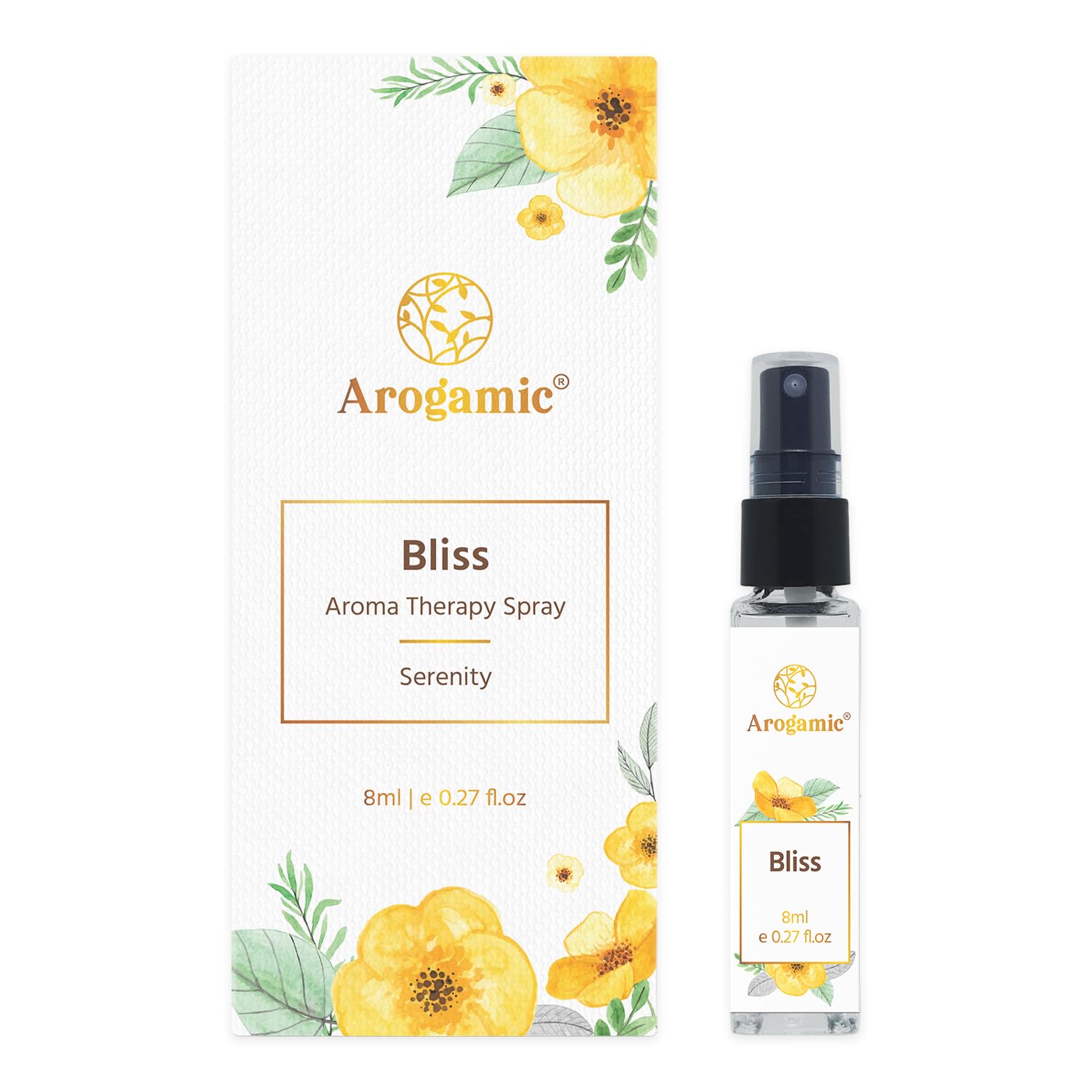 Arogamic Bliss Aromatherapy Spray to Uplift Mood & Balance Energies, Prepared Using Therapeutic Grade Essential Oils (8 ml)