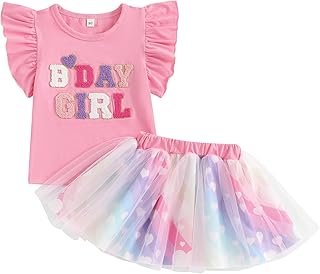 Toddler Birthday Dress Outfit Birthday Girl Embroidery Ruffle Shirt Princess Mesh Tutu Skirt Party Gifts for Girls - Buy now