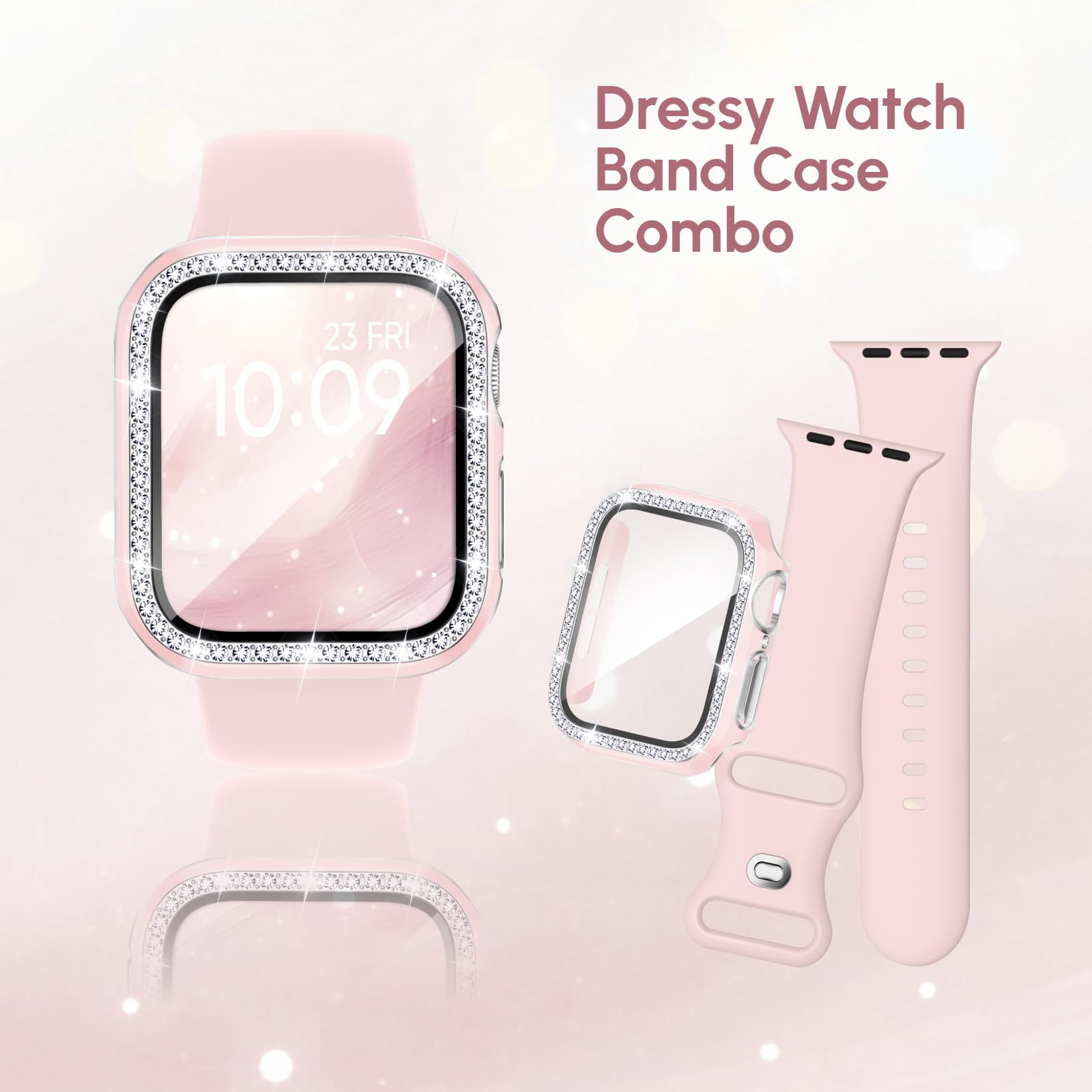 Silicone Band and Case Compatible with Apple Watch Bands for Women 40mm 44mm 41mm 45mm 42mm 46mm, Sport Strap with Bling Diamond Screen Protector Cover for iWatch Series 11/SE3/10/9/8/7/6/5/4 — view 2