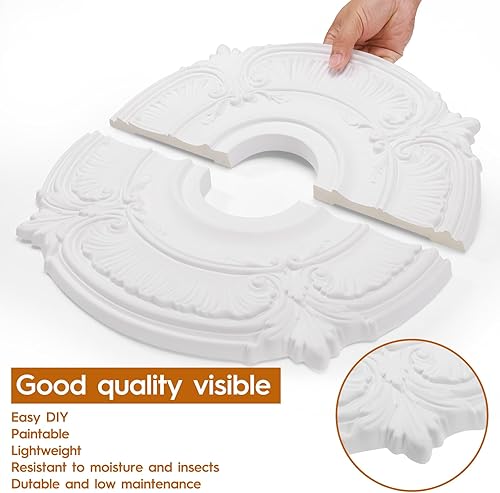 Miniatura 5 de Canomo Medallón de techo dividido de 18 pulgadas, medallón de lámpara de techo Attica, medallón para lámparas y ventiladores de techo, 18 pulgadas