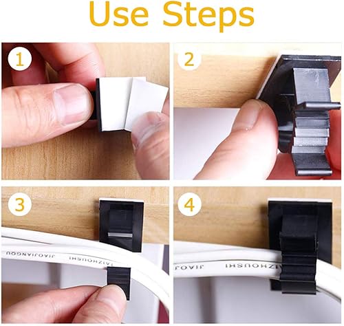 Miniatura 7 de Viaky 30 clips de alambre de cable negro ajustables de nailon para gestión de cables adhesivos, adecuado para cables de diámetro máximo de 0.6