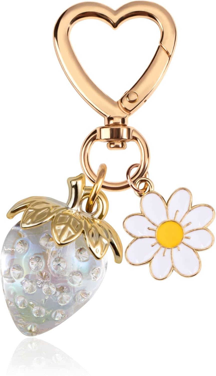 Wikavanli Cute Strawberry Keychain,Bag Charms,Kawaii Heart Flower Daisy Key chains Accessories Decor for Women Girls Purse