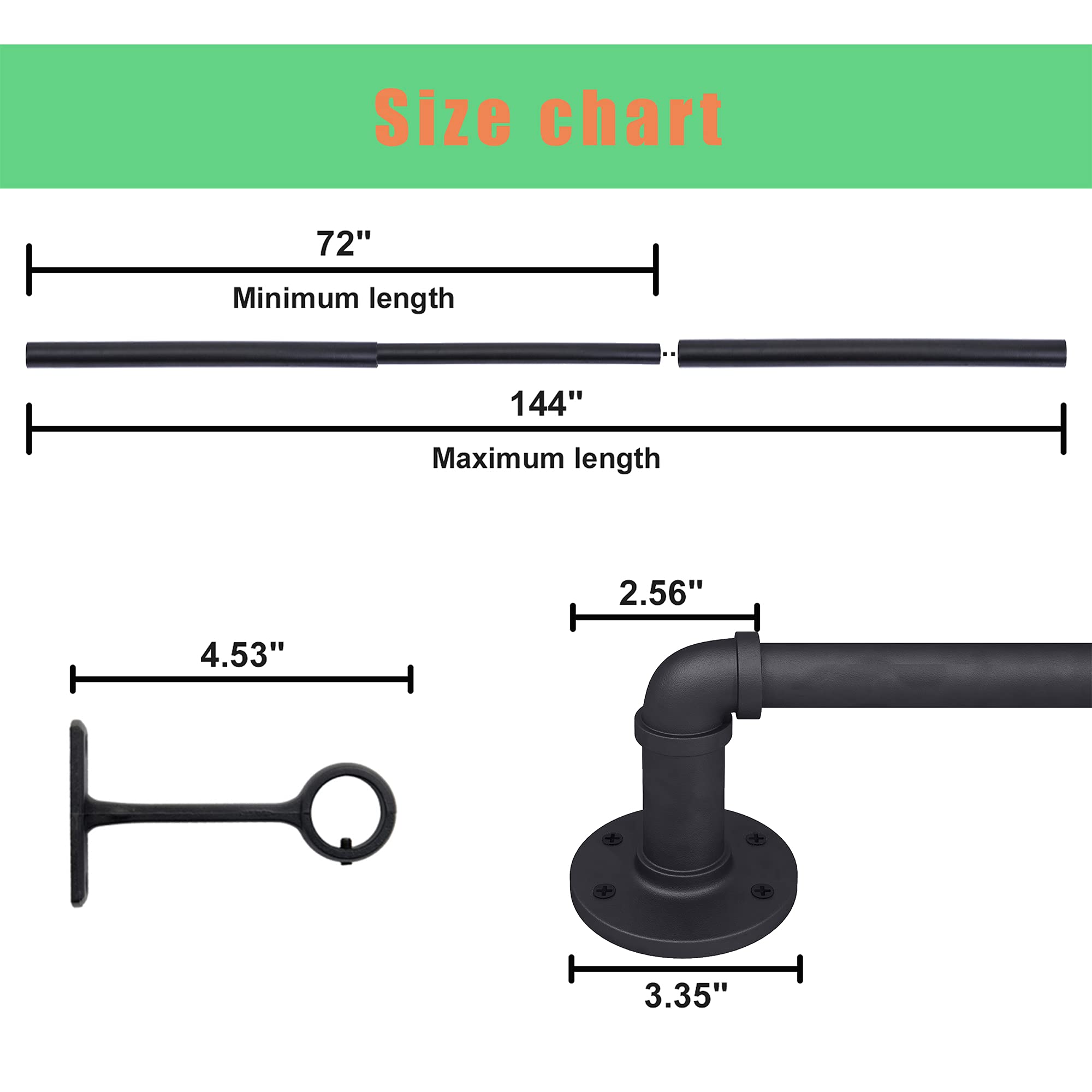 Buy Industrial Curtain Rod, Curtain Rod, Simple Curtain Rod, Black