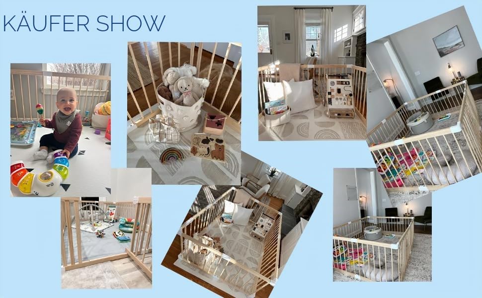 Laufgitter Baby aus massivem Kiefernholz – Baby Gitter Laufstall mit Tür – Klicksystem – Schneller Aufbau 10 Min – 120x160/140x140cm