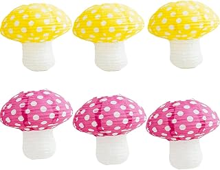 6 Pcs Large 12 Inch Mushroom Paper Lanterns, 3D Mushroom Shaped Hanging Decorations for Outdoor Garden, Jungle Theme Party, Wedding Ceiling Decor, Reusable Lanterns