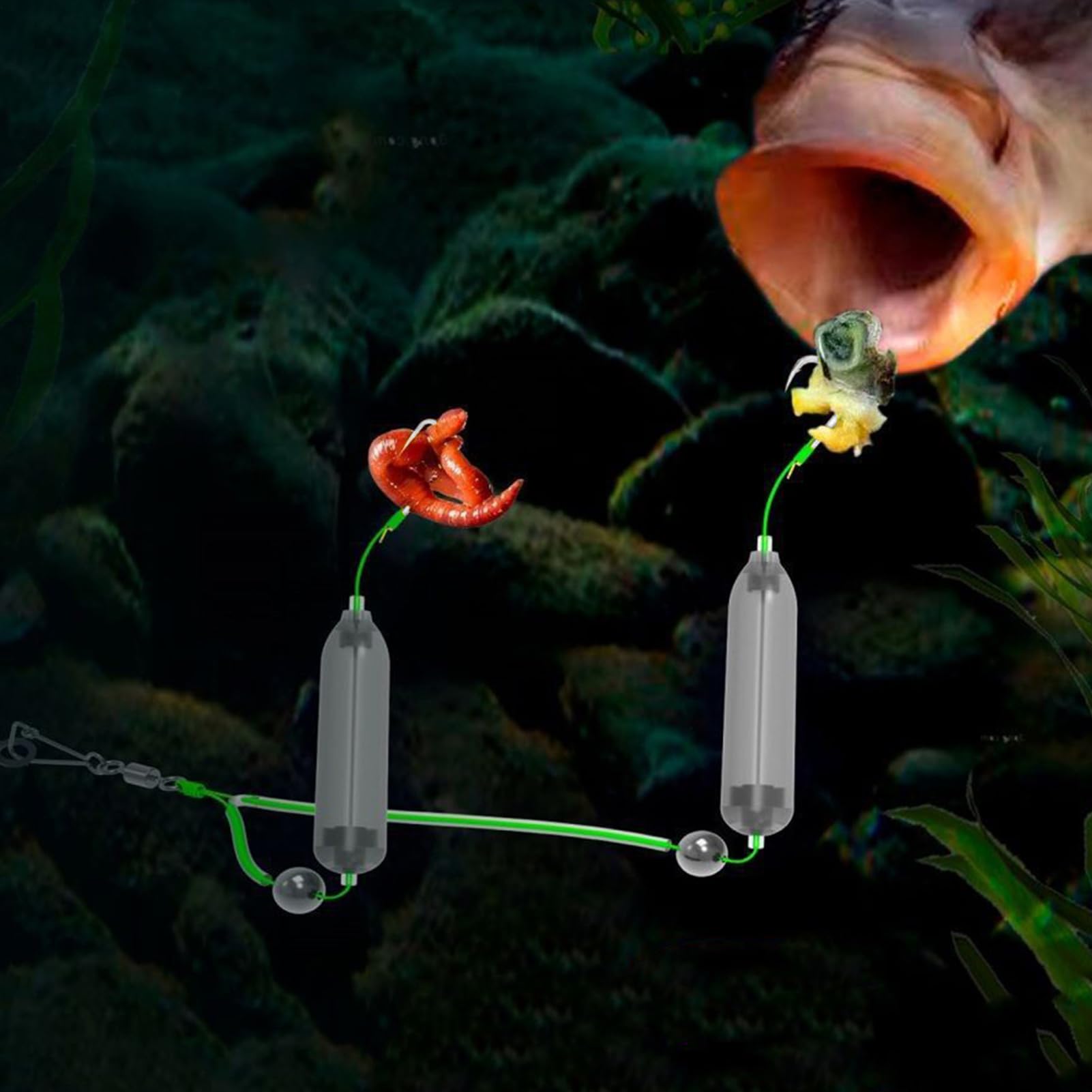 Montajes de fondo para pesca en el mar,Montajes para perca en el mar y el río | Flotadores cebo doble anzuelo invertido anti-enganche para río Muelle Pesca Costera Perca