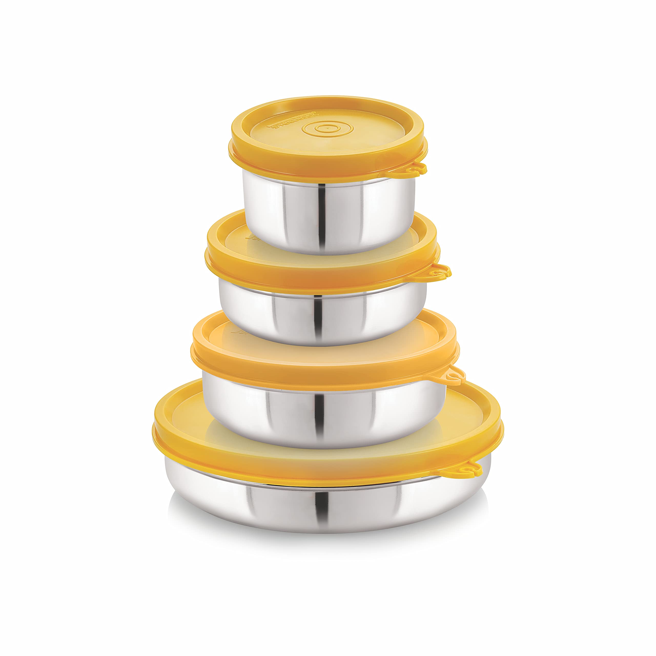 Steellock Flex Stainless Steel Containers Size Slim 150ml x 1, 200ml x 1, 350ml x 1, 550ml x 1 (Yellow)