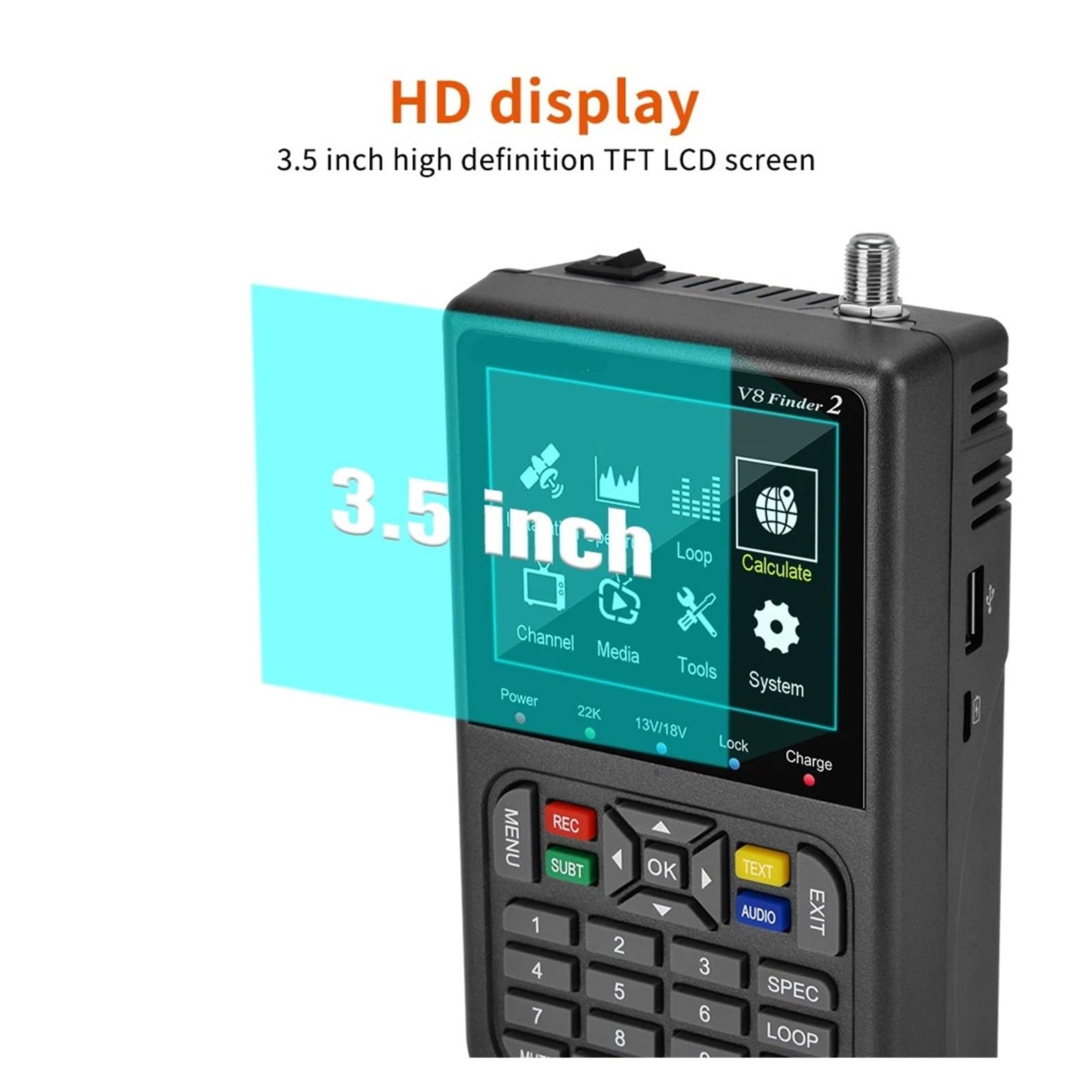 Rilevatore di segnale satellitare digitale FTA DVB-S/S2/S2X con schermo LCD for la regolazione antenna parabolica della TV Localizzatore di segnali