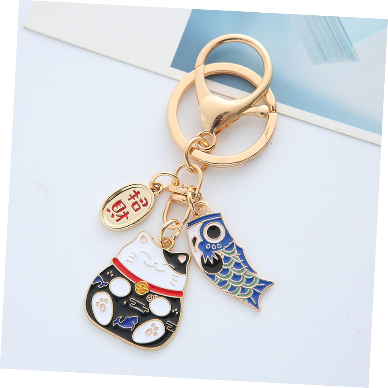 SOLUSTRE Llaveros Kawaii de Gato Fortuna en Aleación de Zinc, Set de 2 para Colgantes de Equipaje y Decoración de Bolsos, Diseño Japonés para Uso Diario