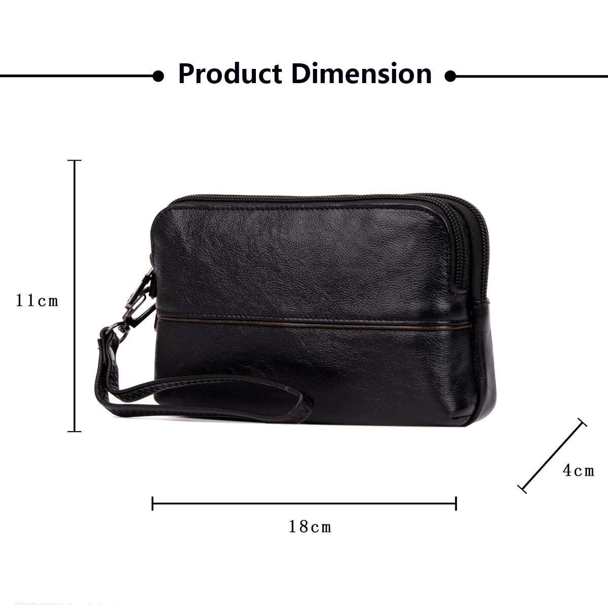 Herren Echtleder Clutch Tasche Gürtelholster mit Handgelenkschlaufe & Gürtelschlaufe, Kleine Casual Handy Handtasche Geldbörse, Multifunktionale Leder Gürteltasche für Business Reisen Camping Black