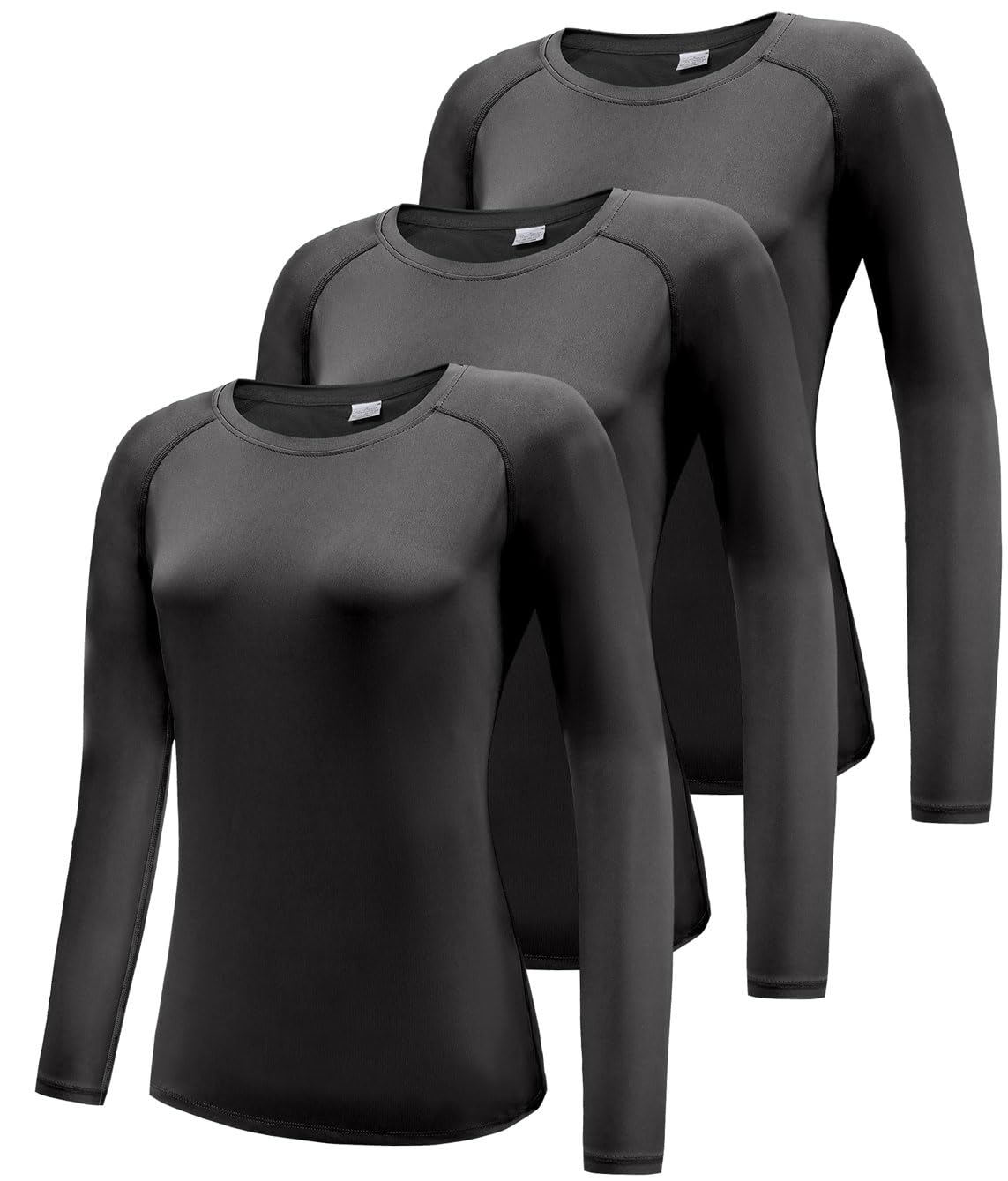 Photo 1 of 3 Pack Long Sleeve Workout Shirts for Women, Moisture Wicking UV Sun Protection Athletic Running T-Shirts for Women Black 3P07-XL