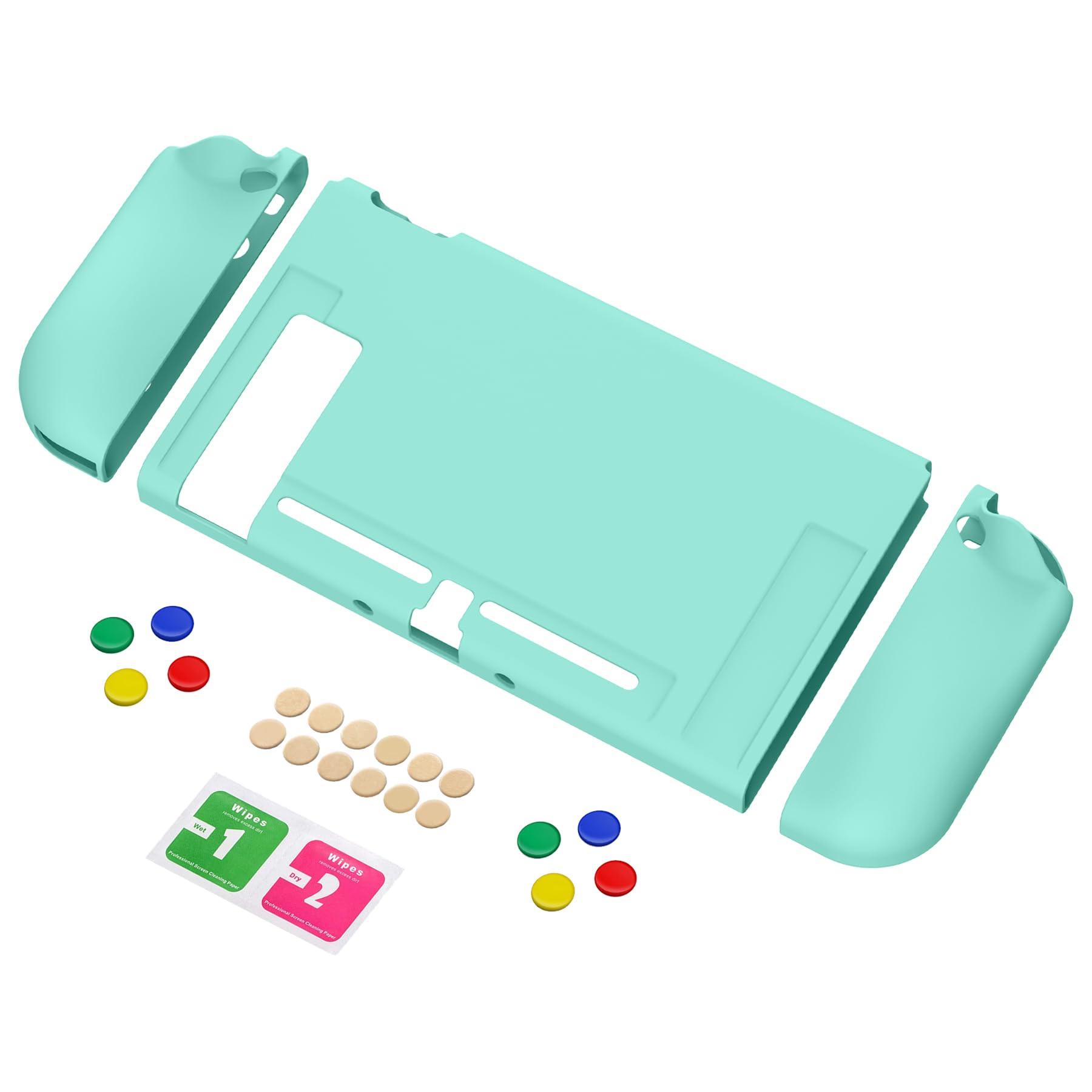 PlayVital Cover Protettiva Custodia per Nintendo Switch Copertura Morbida TPU Case per NS Switch Joycon Console con Copri Tasti ABXY Direzionali Colorati-Verde Nebbioso