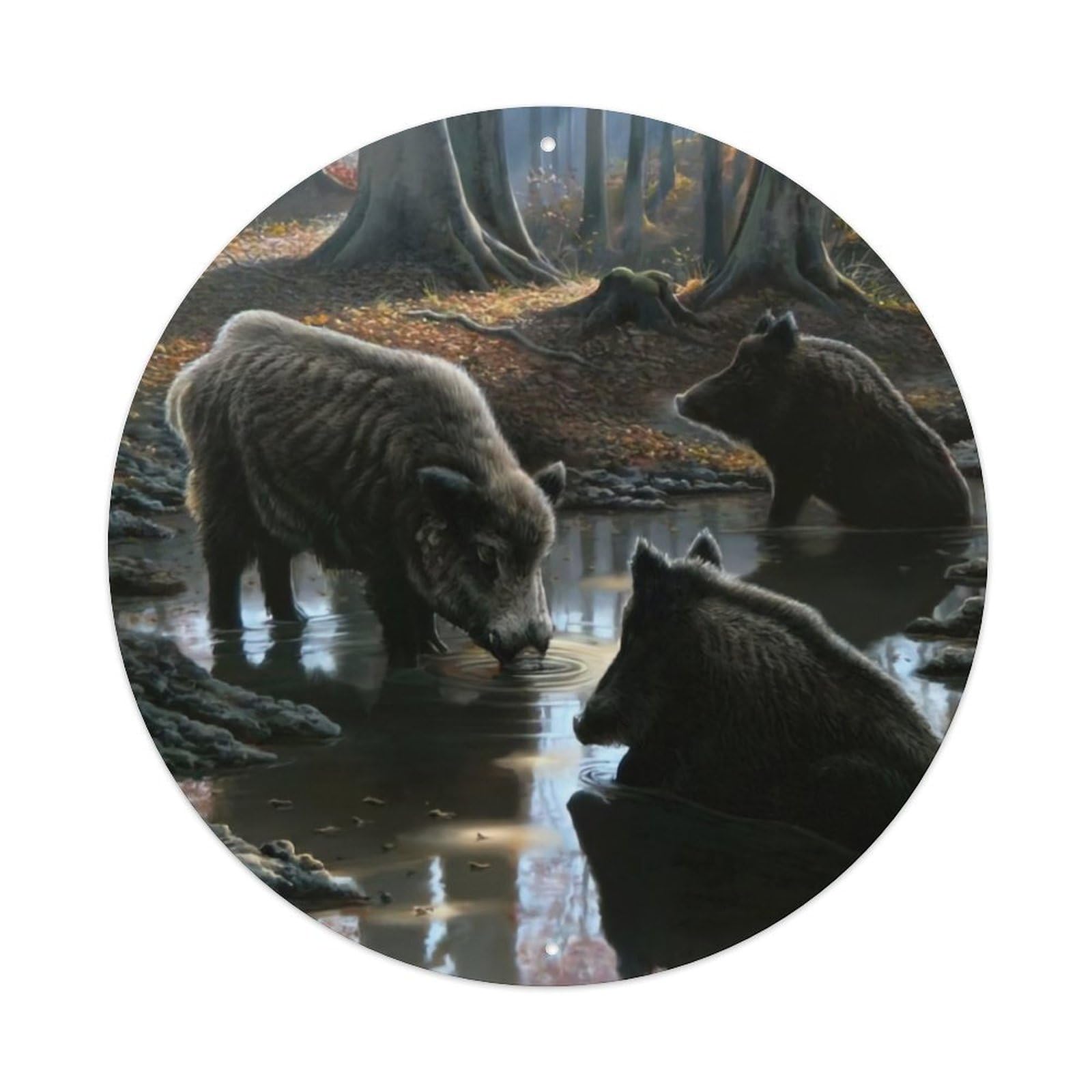 Animals Artwork Three Black Boars Vintage Metal Tin Sign Plaque Wall Decor for Cafe, Club Bar, Office, Garden Metal Poster 8x8Inch