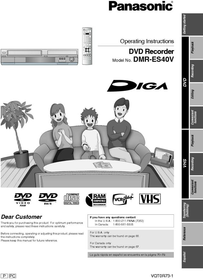 Instruction Manual for Panasonic DMR-ES40V DVD Recorder Owners Instruction Manual Reprint Every Instruction Manual Unknown Binding